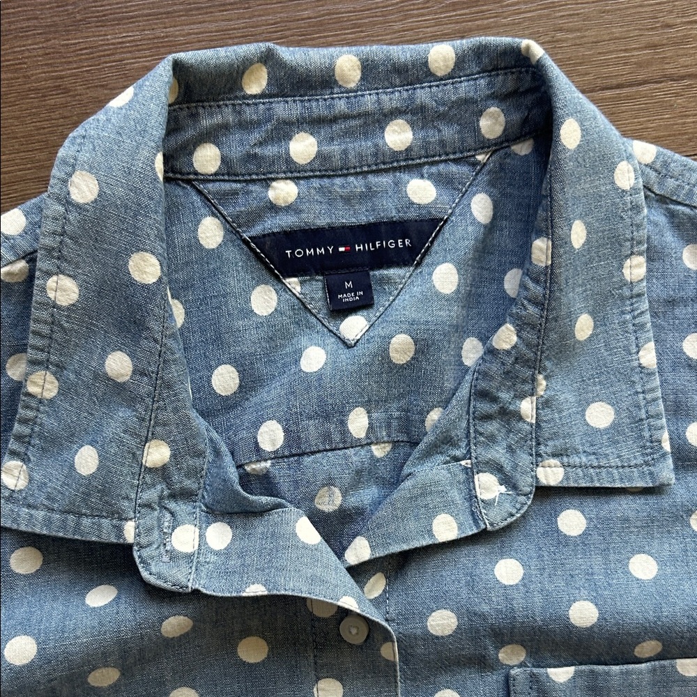 Tommy Hilfiger Light Blue Polka Dot Sleeveless Button-Down Shirt ! Medium - Picture 4 of 6